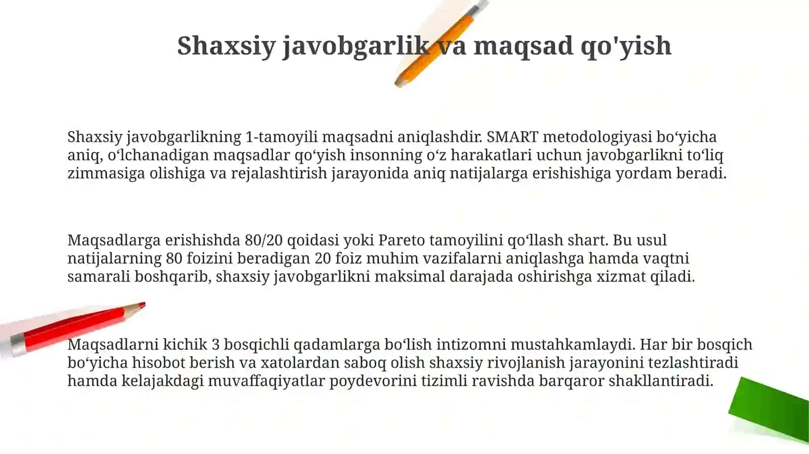 Shaxsiy javobgarlik va maqsad qo'yish 3