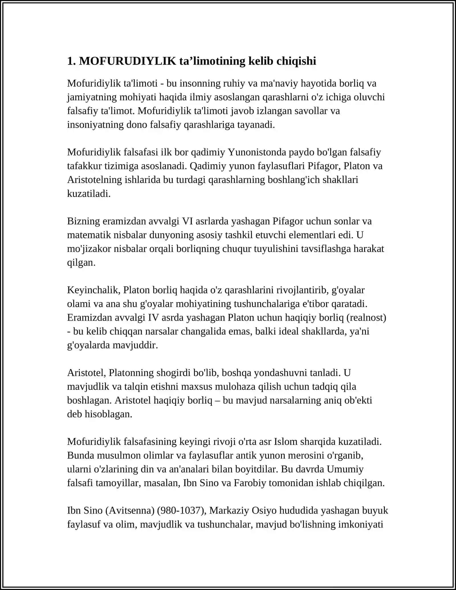 MOFURUDIYLIK VA ASHARIYLIK MAKTABLARI. KALOM FALSAFASI 3