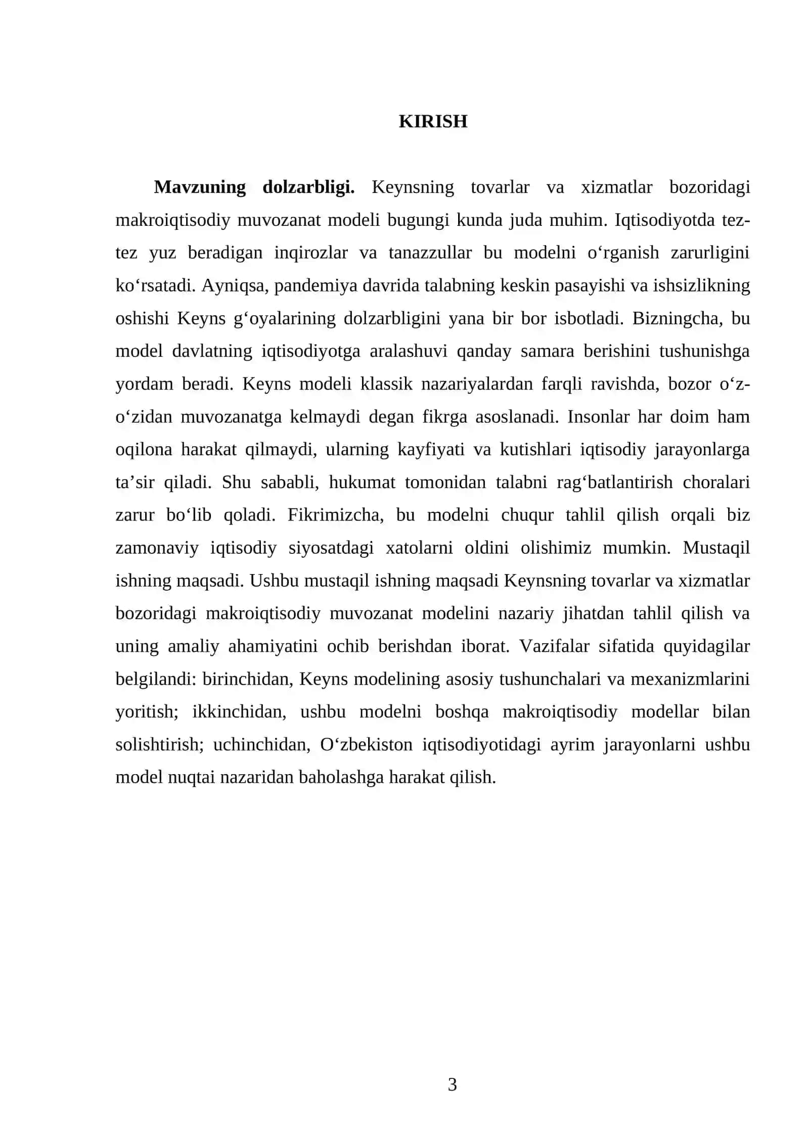 Keynsning tovarlar va xizmatlar bozorida makroiqtisodiy muvozanat modeli 3