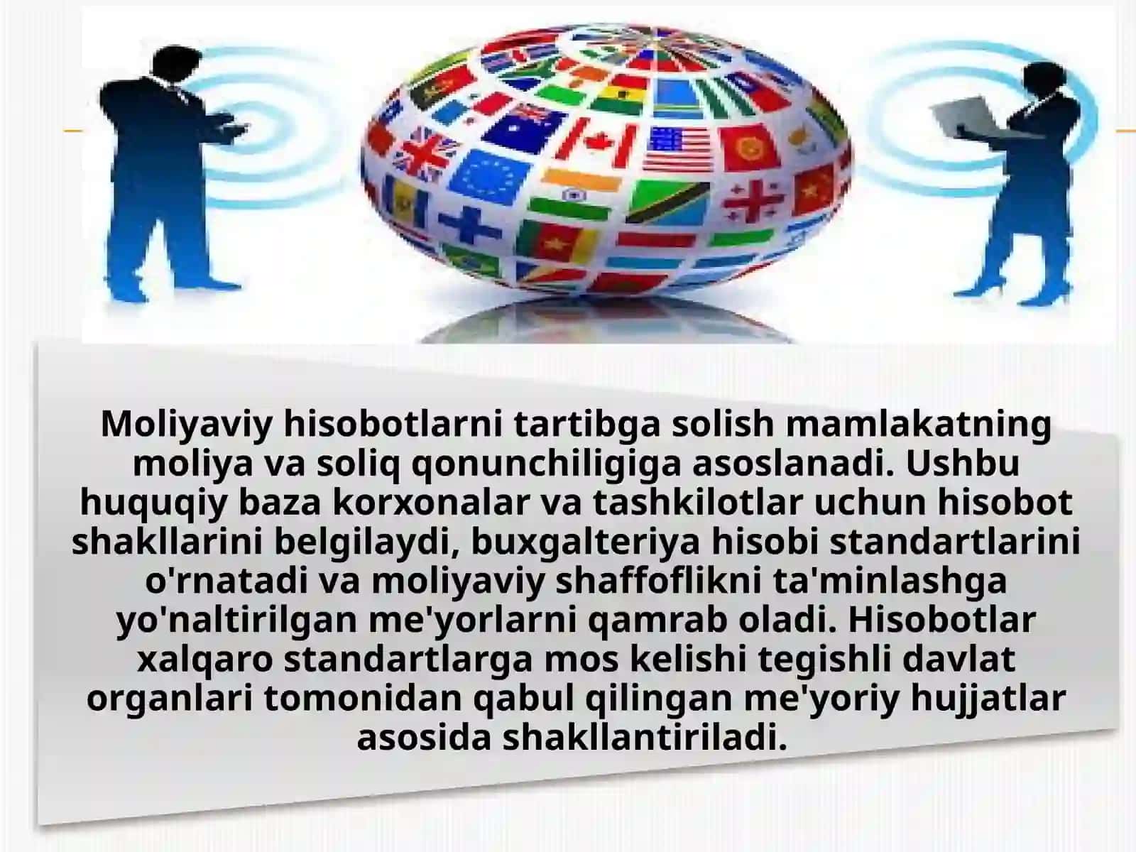 Moliyaviy hisobotlarni tartibga soluvchi normativ-huquqiy hujjatlar nimalardan iborat. 3