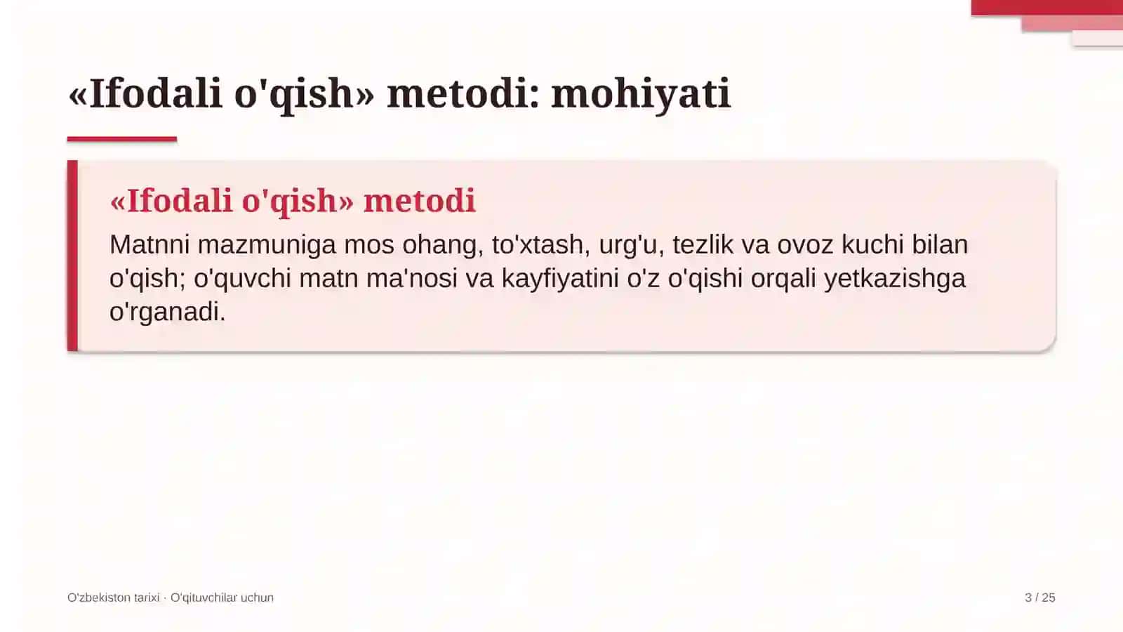 o'zbekiston tarixi darslarida ifodali o'qish metodidan foydalanish 6895 3