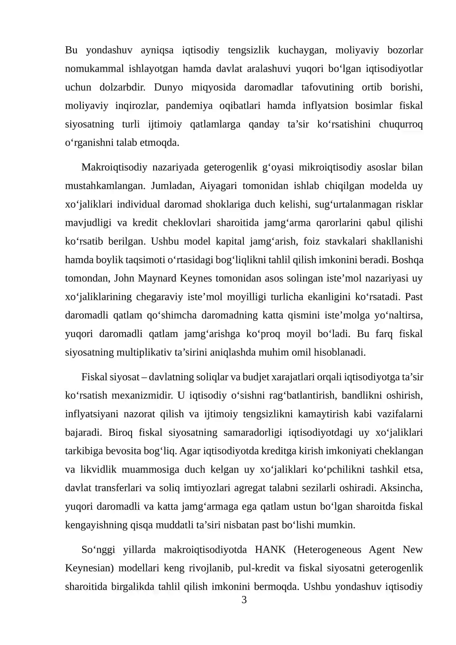 HETEROGEN UY XO‘JALIKLARI MODELLARI VA FISKAL SIYOSAT EFFEKTI 3