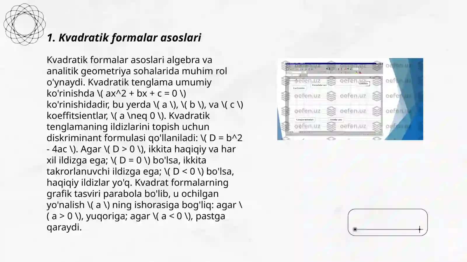 Kvadratik formalarning Inersiya qonuni 3
