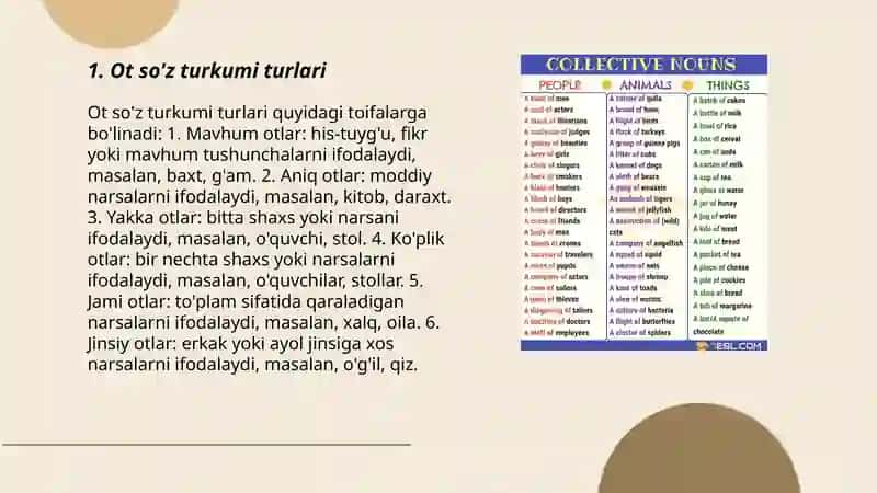 Ot so'z turkumi. Grammatik kategoriyalar. 2-guruhda turlanuvchi otlar 3