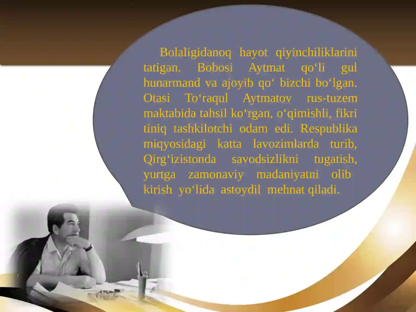 9-sinf Adabiyot fanidan Chingiz Aytmatov hayoti va ijodi dars ishlanma 3
