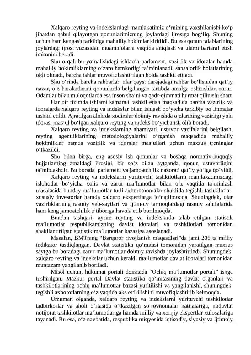 Yangi O‘zbekiston ijtimoiy-siyosiy, iqtisodiy va madaniy hayotida roʻy berayotgan oʻzgarishlarning xalqaro reyting va indekslarda aks etishi 3