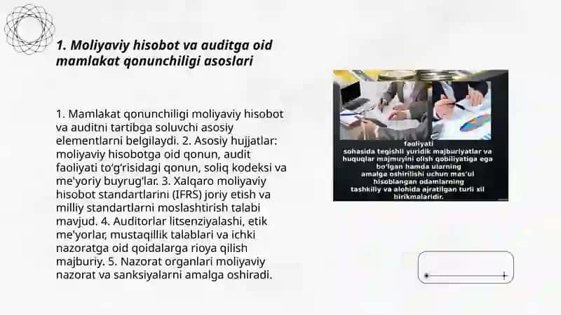 Moliyaviy hisobotning auditida qonunlar va me'yoriy hujjatlarni ko'rib chiqish 3