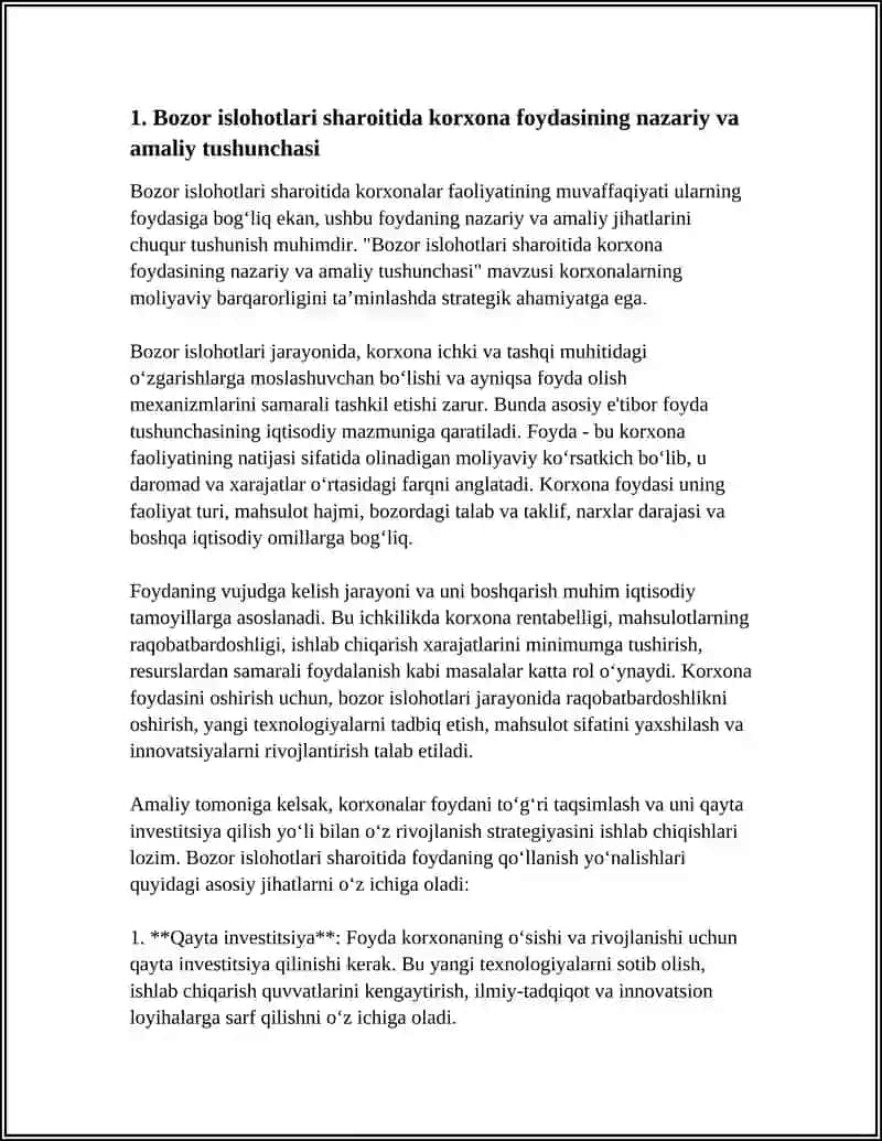 BOZOR ISLOHOTLARI SHAROITIDA KORXONOLARNING FOYDASI UNING VUJUDGA KELISHI VA QOLLANISH YONOLISHLARI 3