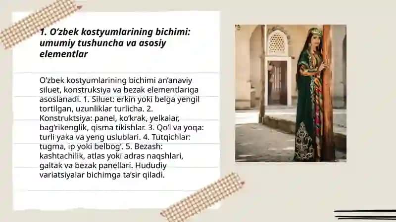O’zbek kostyumlarining bichimi bilan tanishish nusxasini chizish 3