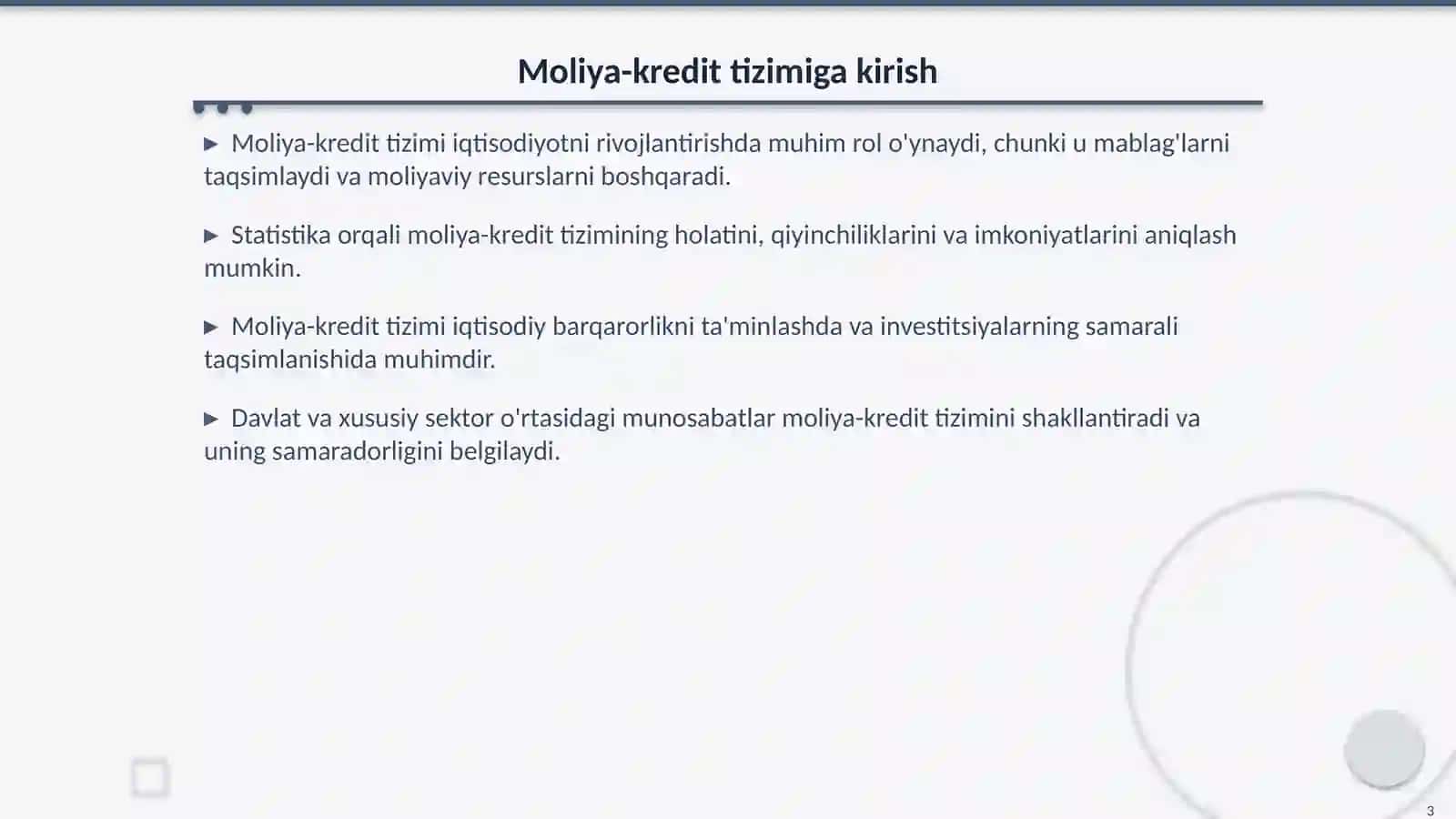 Moliya-kredit tizimi statistikasi 3