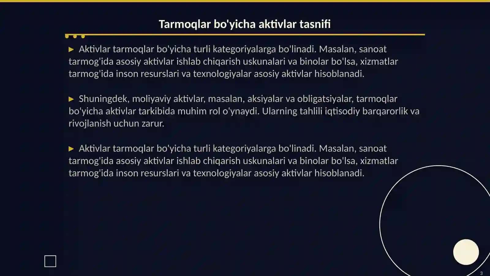 Tarmoqqa qarab aktivlar va passivlar tarkibining xususiyatlari 3