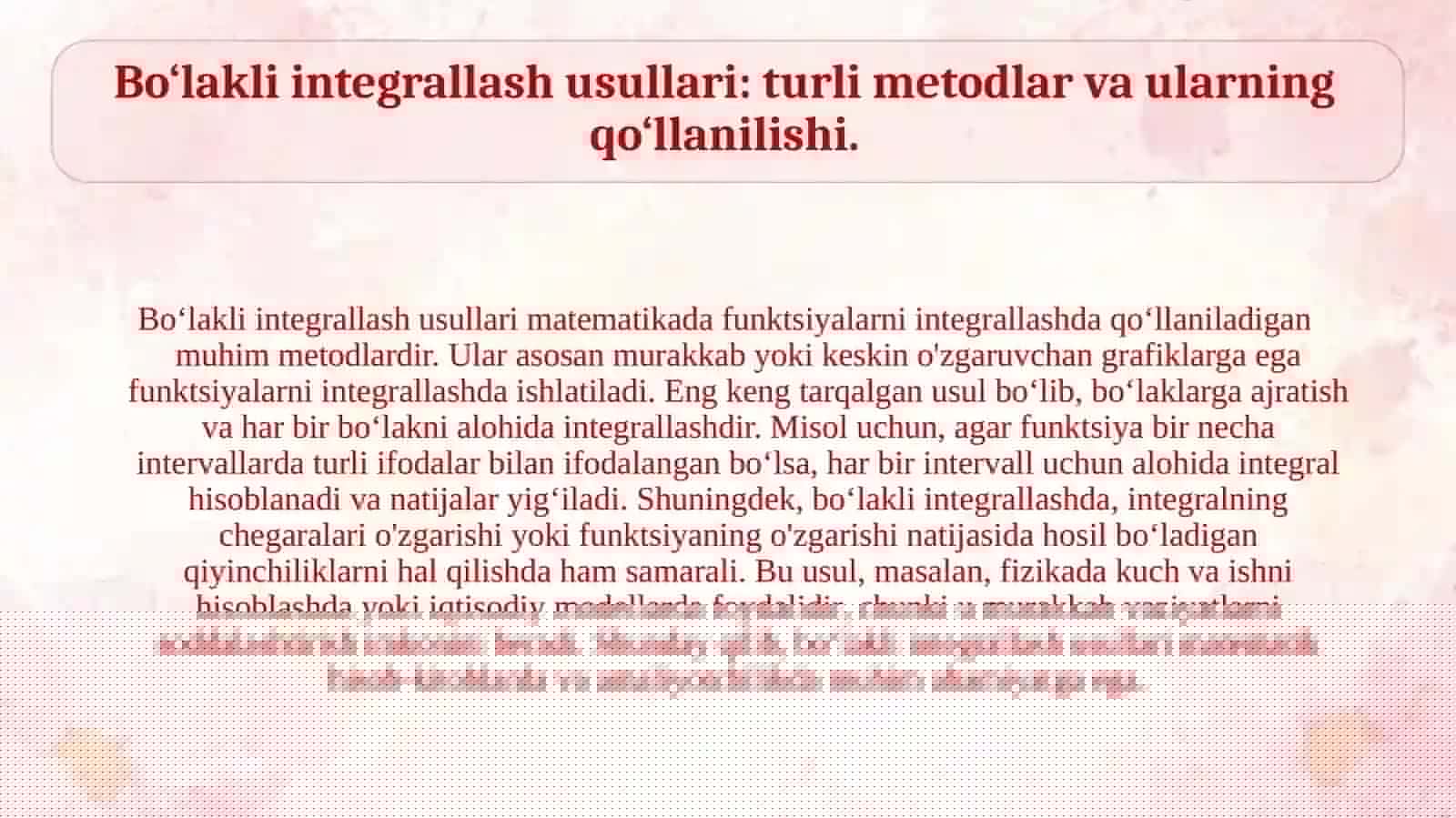 Aniq integralda bo‘laklab integrallash 3