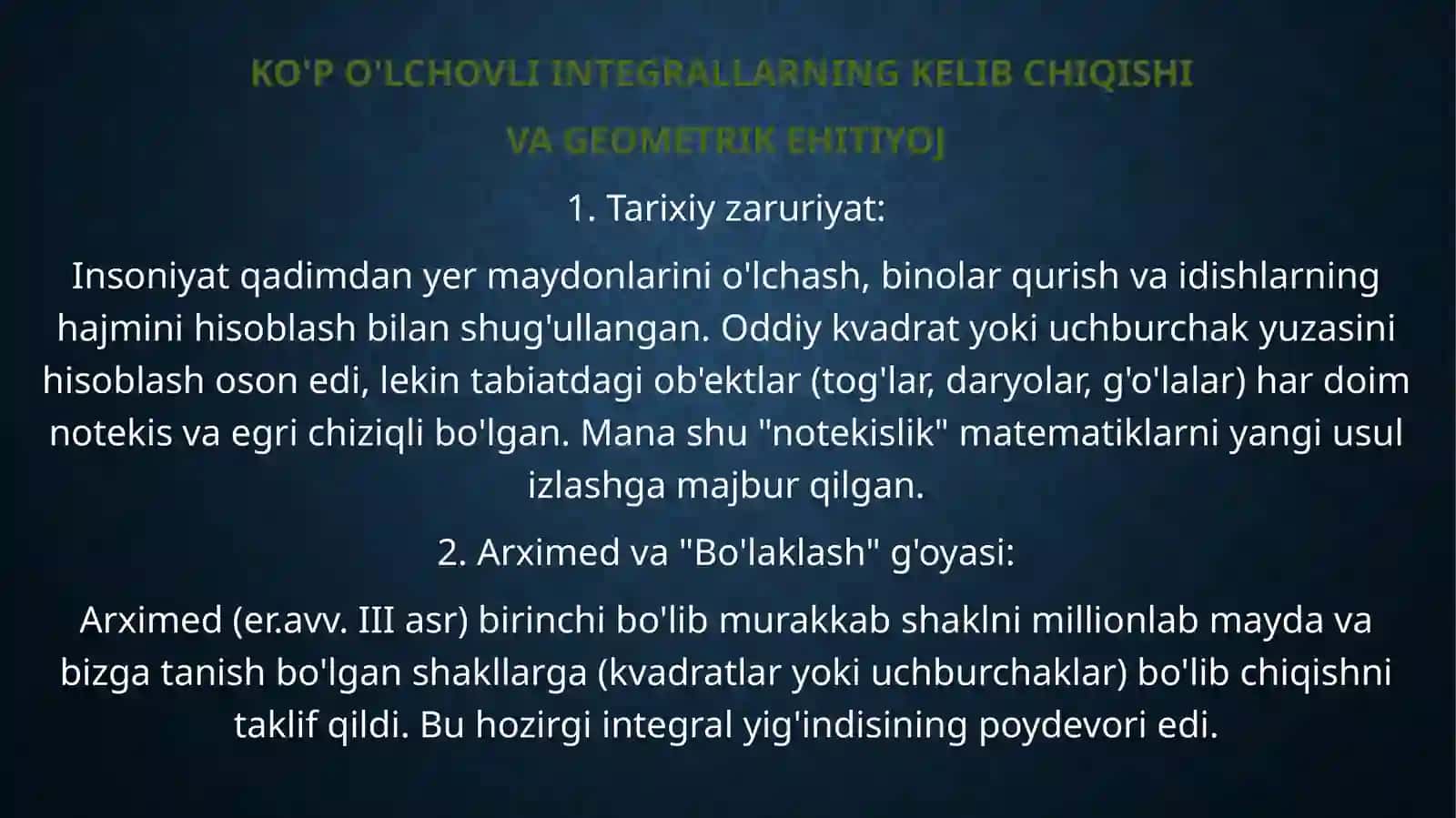 IKKI VA UCH O’CHOVLI INTEGRALLARNI GEOMETRIYA VA MEXANIKA MASALALARINI YECHISHGA TADBIQLARI 3