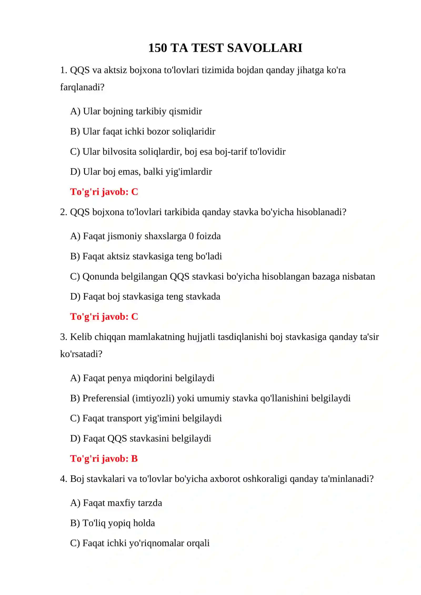 BOJXONA BOJLARI TESTLARI 3