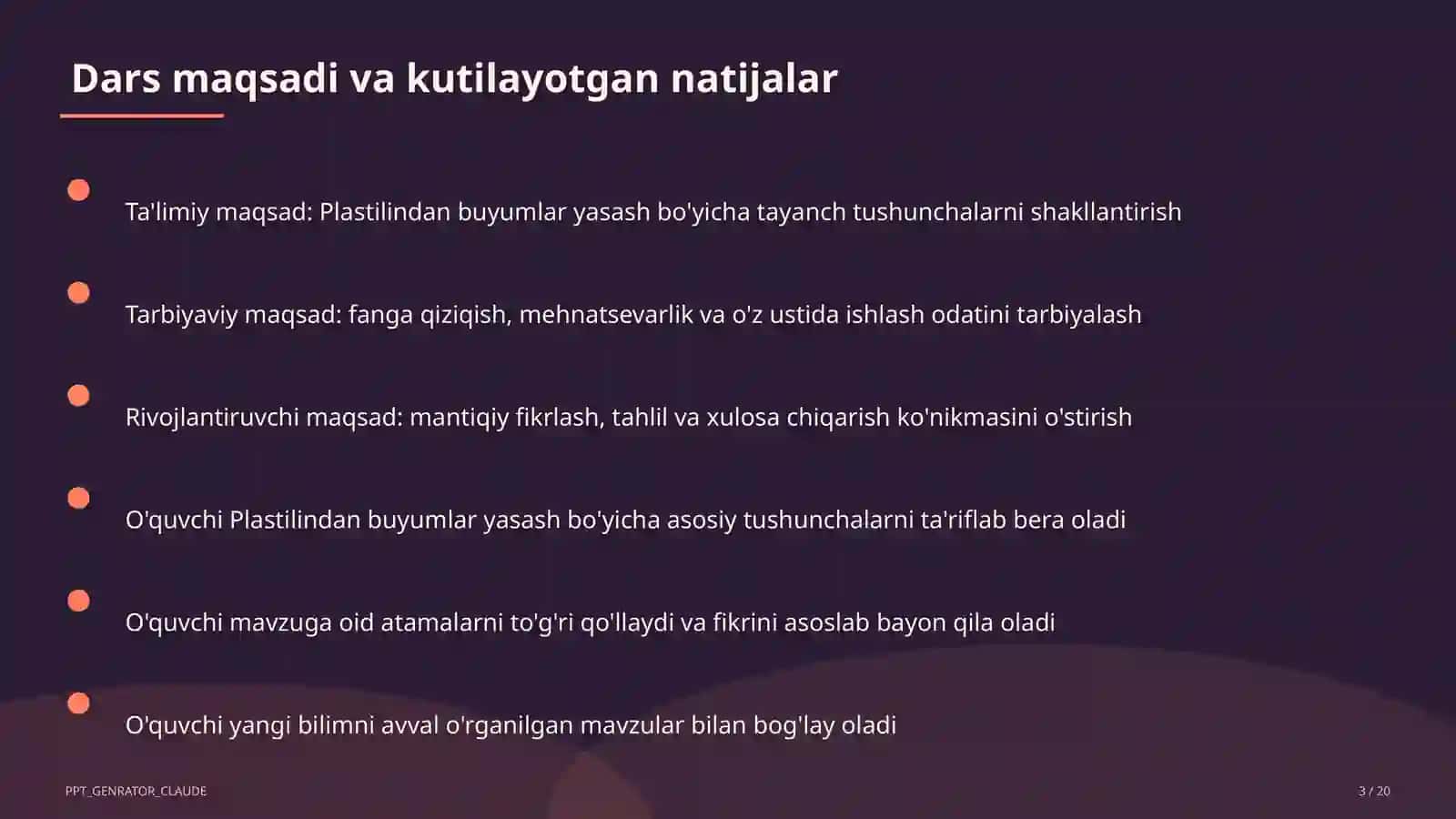 Plastilindan buyumlar yasash (1-sinf) 3