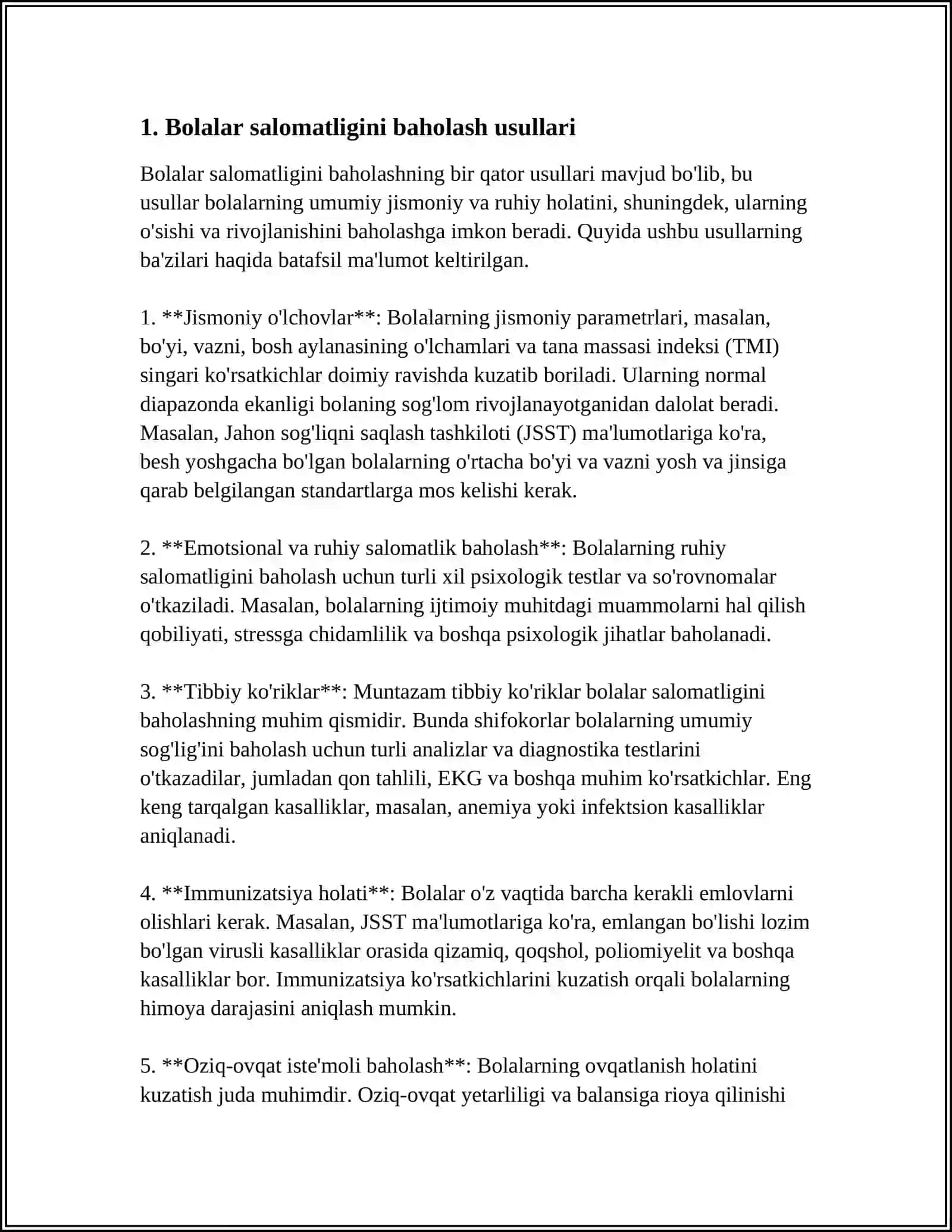 SHIFOKOR NAZORATI OSTIDA QOʻLLANILADIGAN BOLALARNI FUNKSIONAL TAHLIL QILISH USULLARINING TASNIFI 3