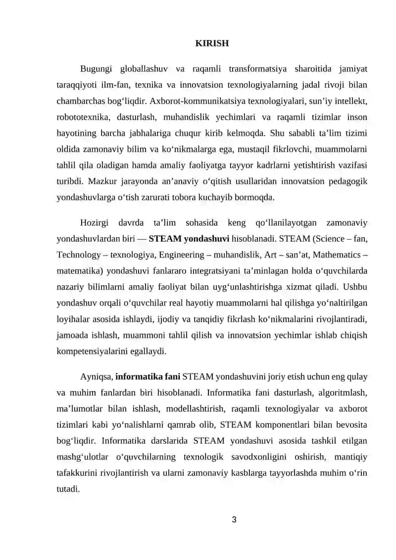 Informatika fanini STEAM yondashuvi asosida o‘qitish 3