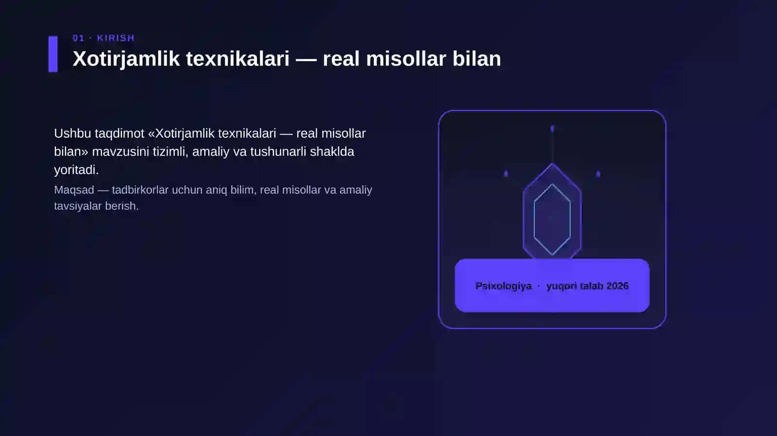 Xotirjamlik texnikalari — real misollar bilan 3