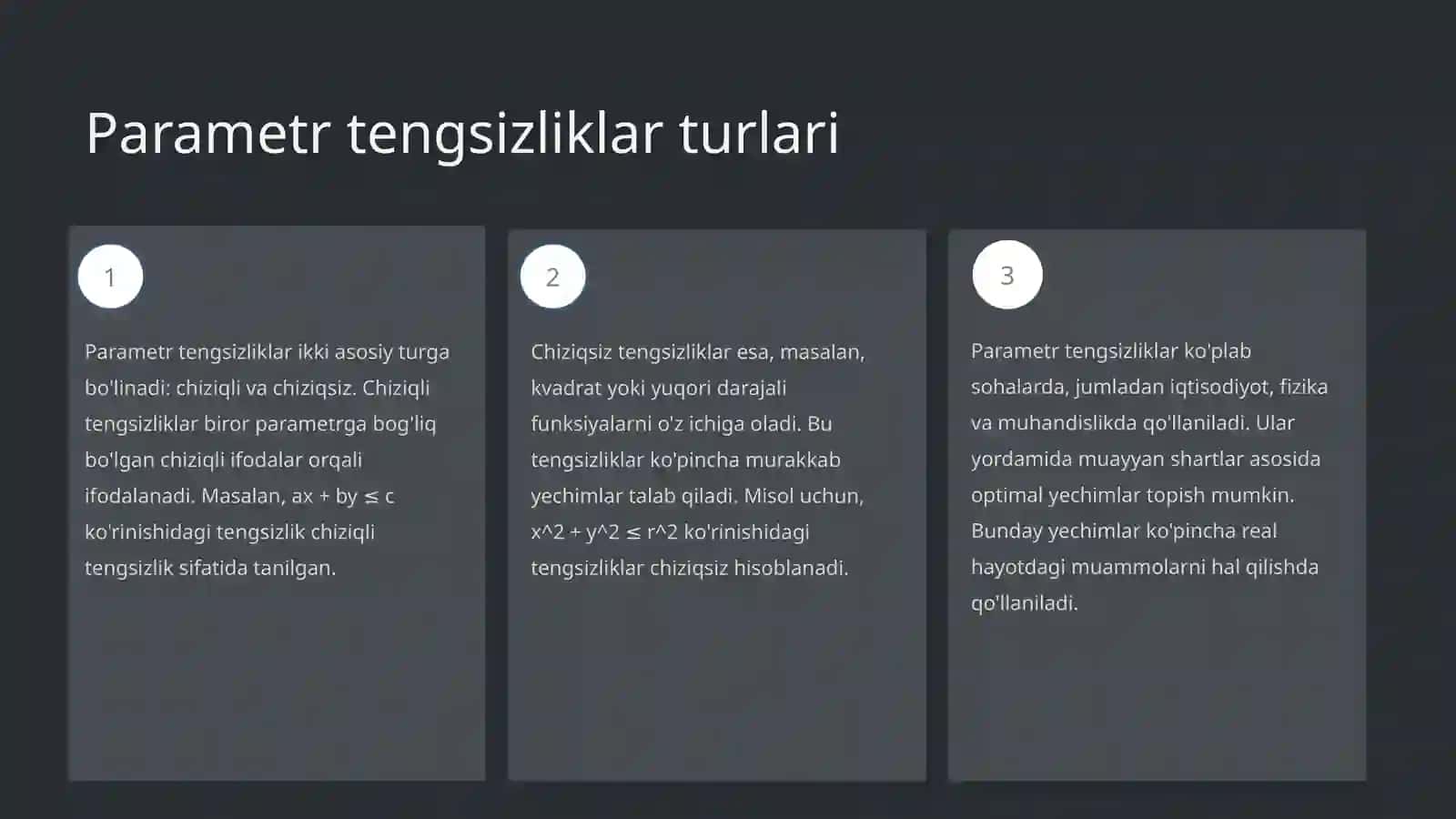 Parametr tengsizliklar sistemasiga oid masalalar yechish 3