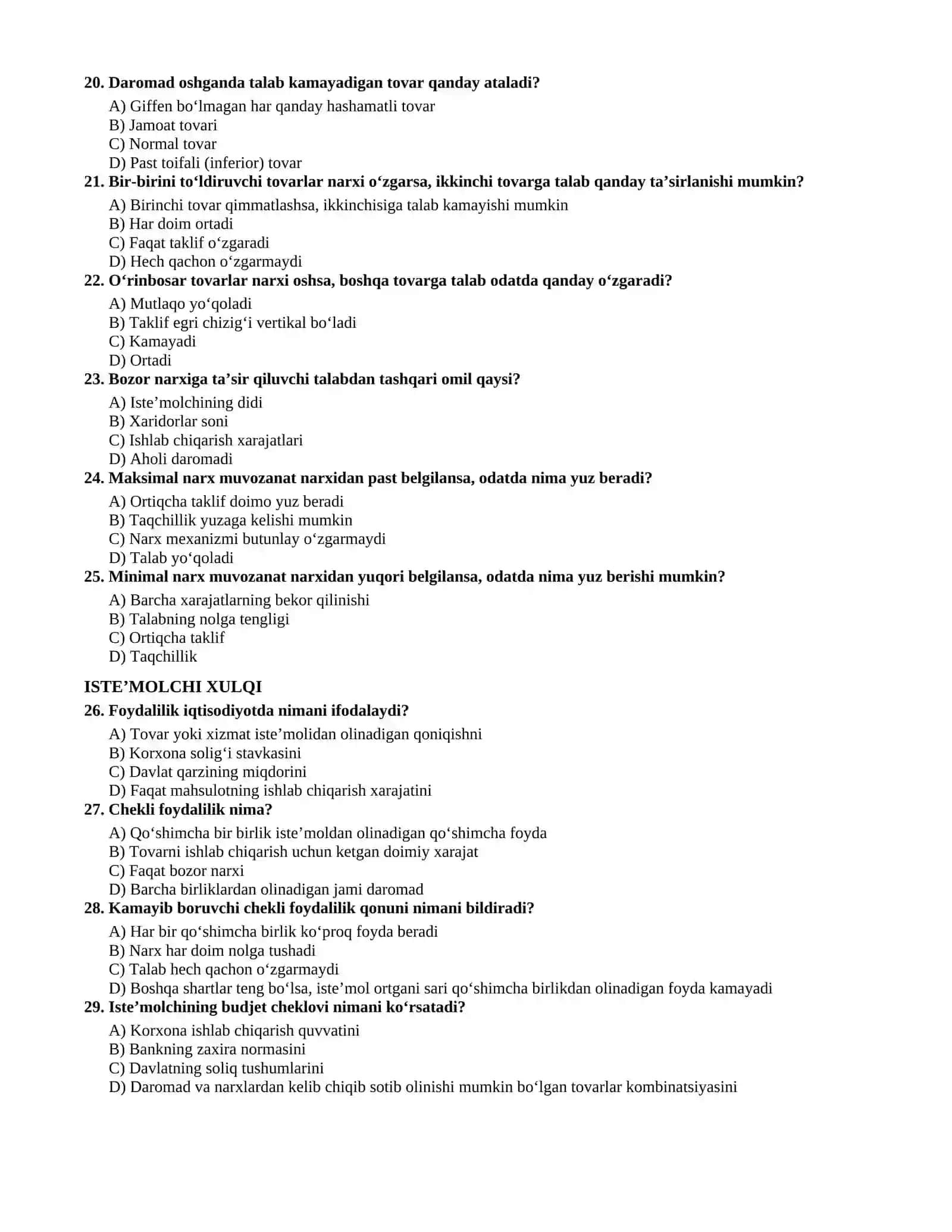 IQTISODIYOT FANIDAN DTM FORMATIDAGI TESTLAR 3