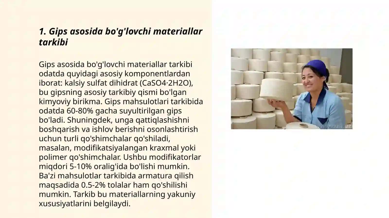 Gips asosida bo'g'lovchi materiallar tarkibi 3
