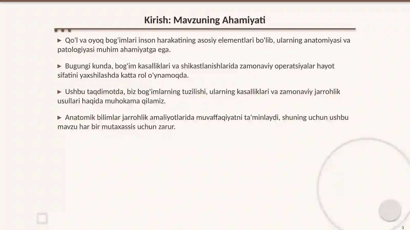 Qo'l va Oyoq Bog'imlari Klinik Anatomiyasi 3