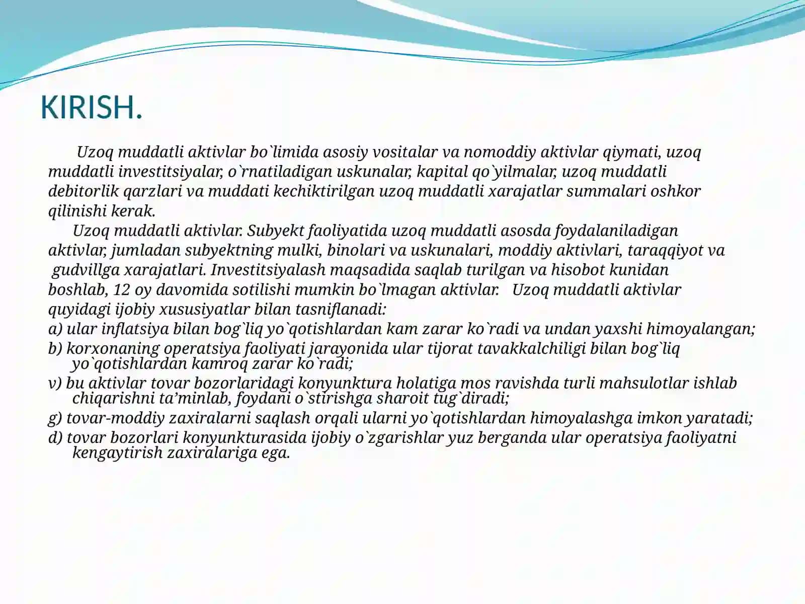 Uzoq muddatlik joriy aktivlar nisbatini taxlil kilish aktivlar tarkibidagi uzgarishlarni korona moilaviy barkarorligini aniklash 3