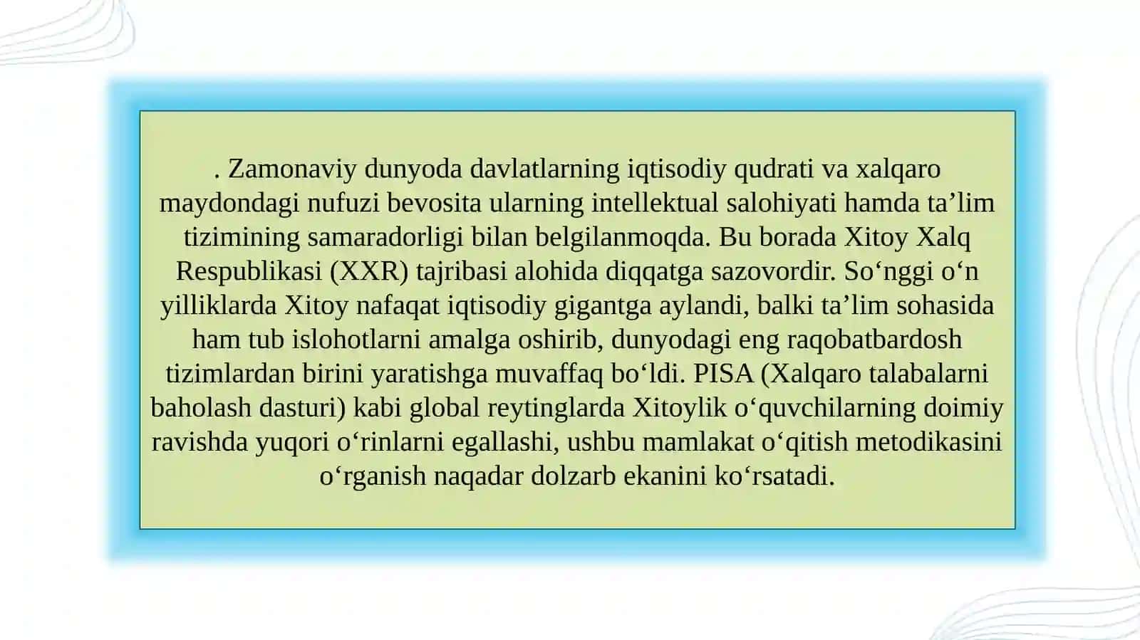 Xitoy davlatidagi o‘qitish tizimi SLAYD      Хитой таълим тизими         Хитой давлатининг таълим тизими 3