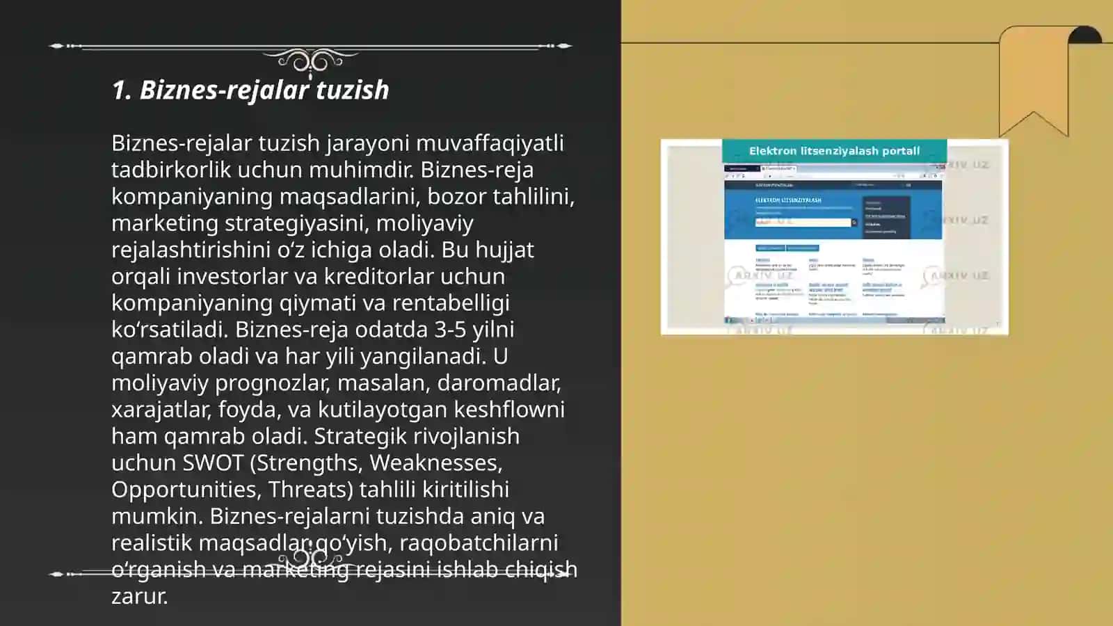 Biznes va tadbirkorlik faoliyatini rejalashtirish va takomillashtirish 3