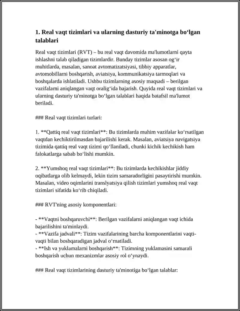 REAL VAQT TIZIMLARI ASOSIDA DASTURIY TA`MINOT ISHLAB CHIQISH QANDAY BAJARILISHI 3