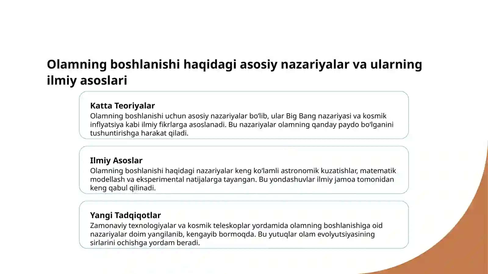 Nazariyalar bilan Olamning Paydo bo'lishi 3