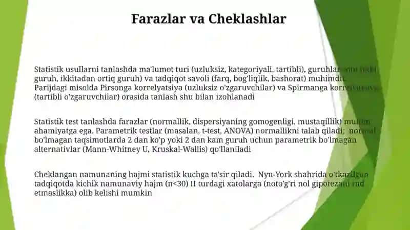 Ma'lumotlarni statistik takkoslash metodlarini tanlashning asosiy mezonlari 3