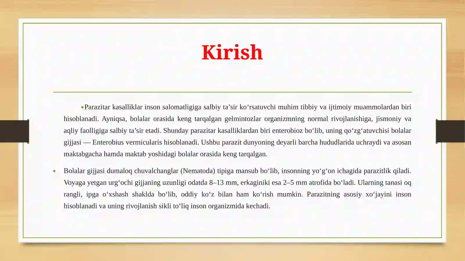 “Bolalar gijjasi (Enterobius vermicularis) ning biologik xususiyatlari va unga qarshi kurash choralari 3