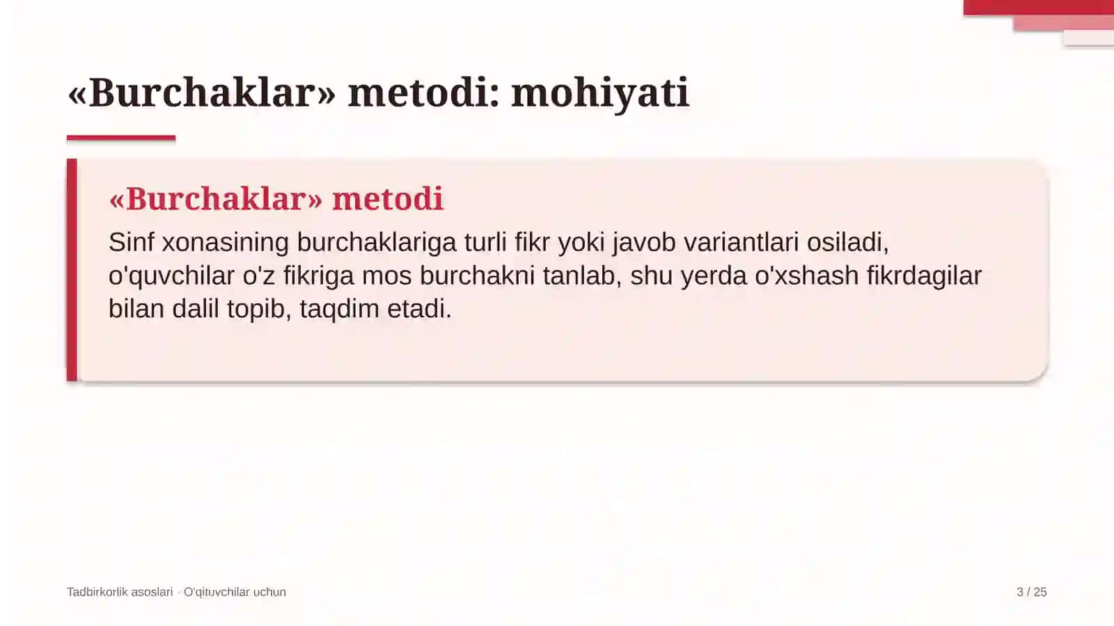 tadbirkorlik asoslari darslarida burchaklar metodidan foydalanish 5361 3