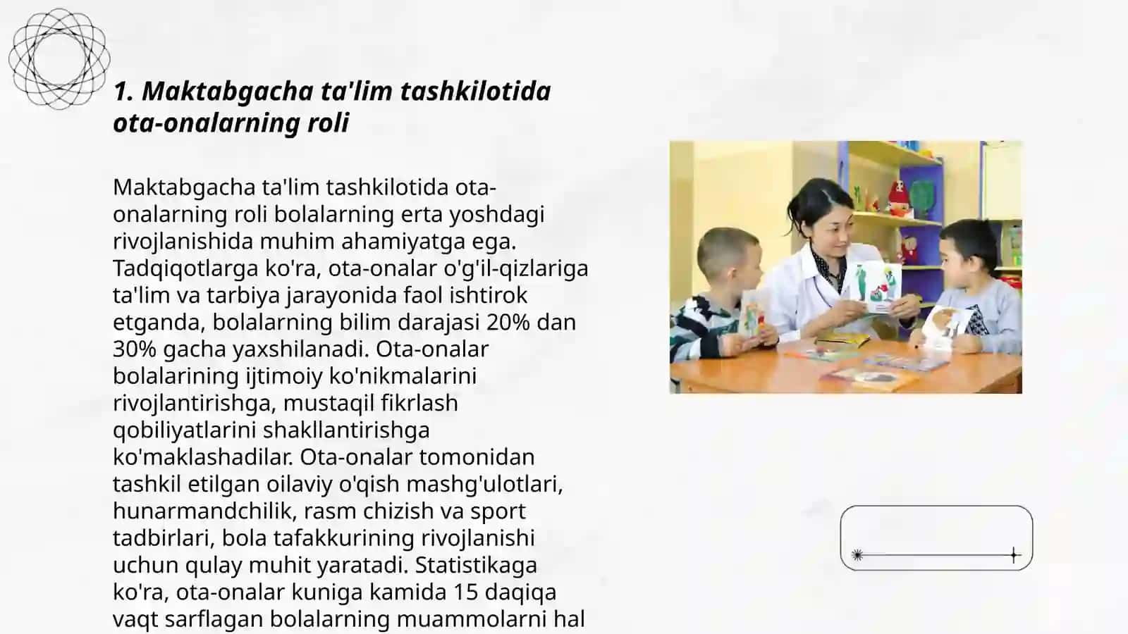 Maktabgacha ta'lim tashkiloti va ota-onalar órtasidagi ózaro munosabatlar 3