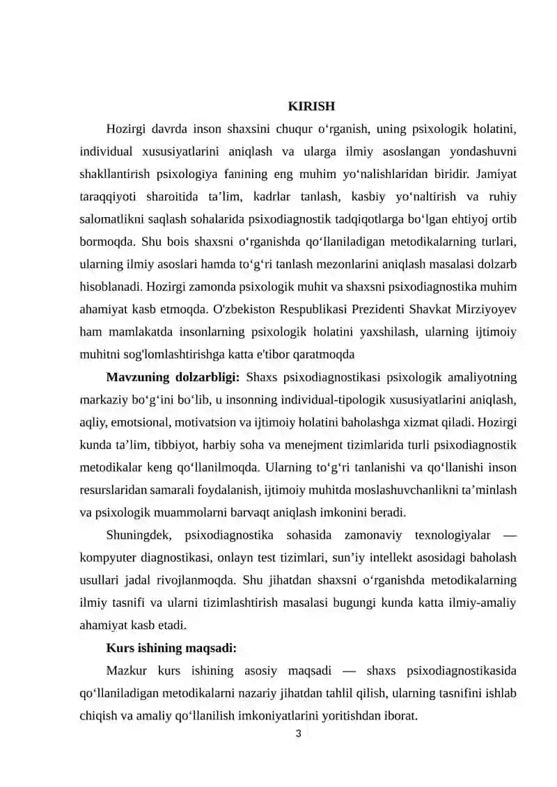 "SHAXS SIXODIOGNOSTIKASIDA QO'LLANILADIGAN METODIKALAR TASNIFI" 3