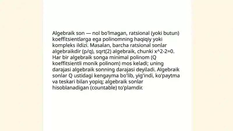 Algebraik va transendent sonlar 3