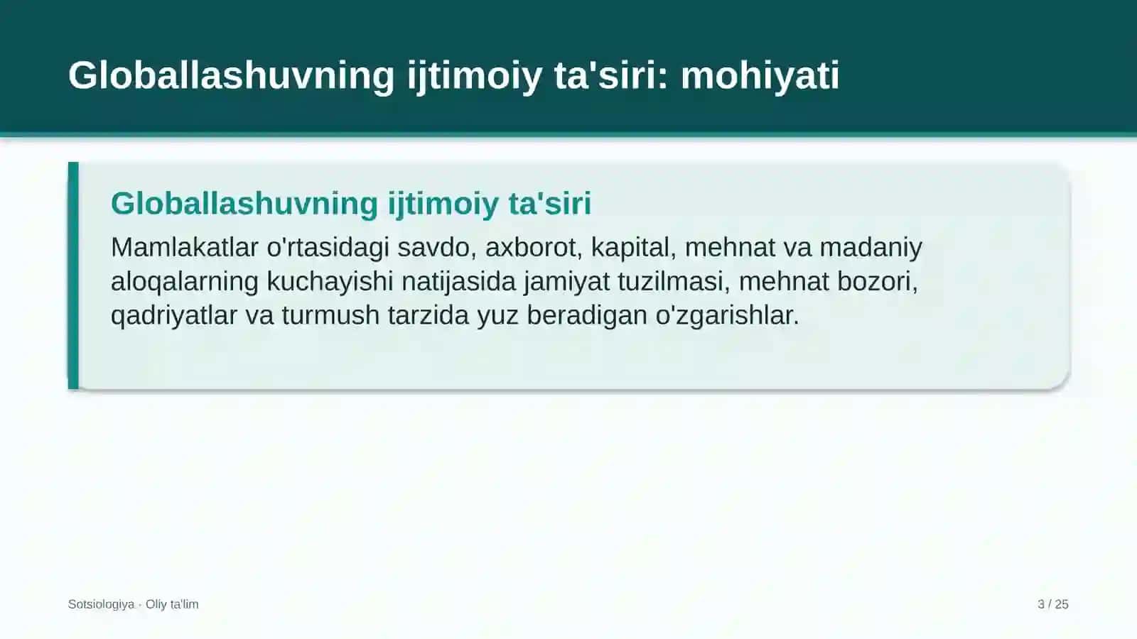 tibbiyot oliy ta'lim muassasalarida globallashuvning ijtimoiy ta'siri 5219 3