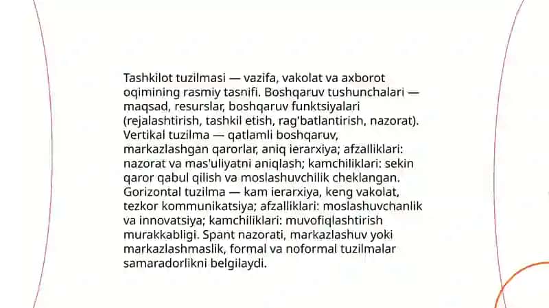 Tashkilot tuzilmasi va boshqaruv tushunchalari 3