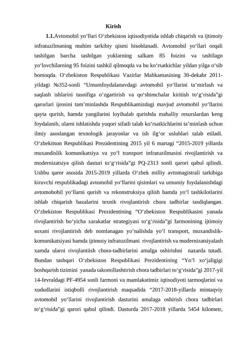 M39 “Olmaota - Bishkek-Toshkent-Shahrisabz-Termiz” avtomobil yo’lining 1390-1395 km qismini  rekonstruksiya qilish texnologik jarayonlarini ishlab chiqish 3