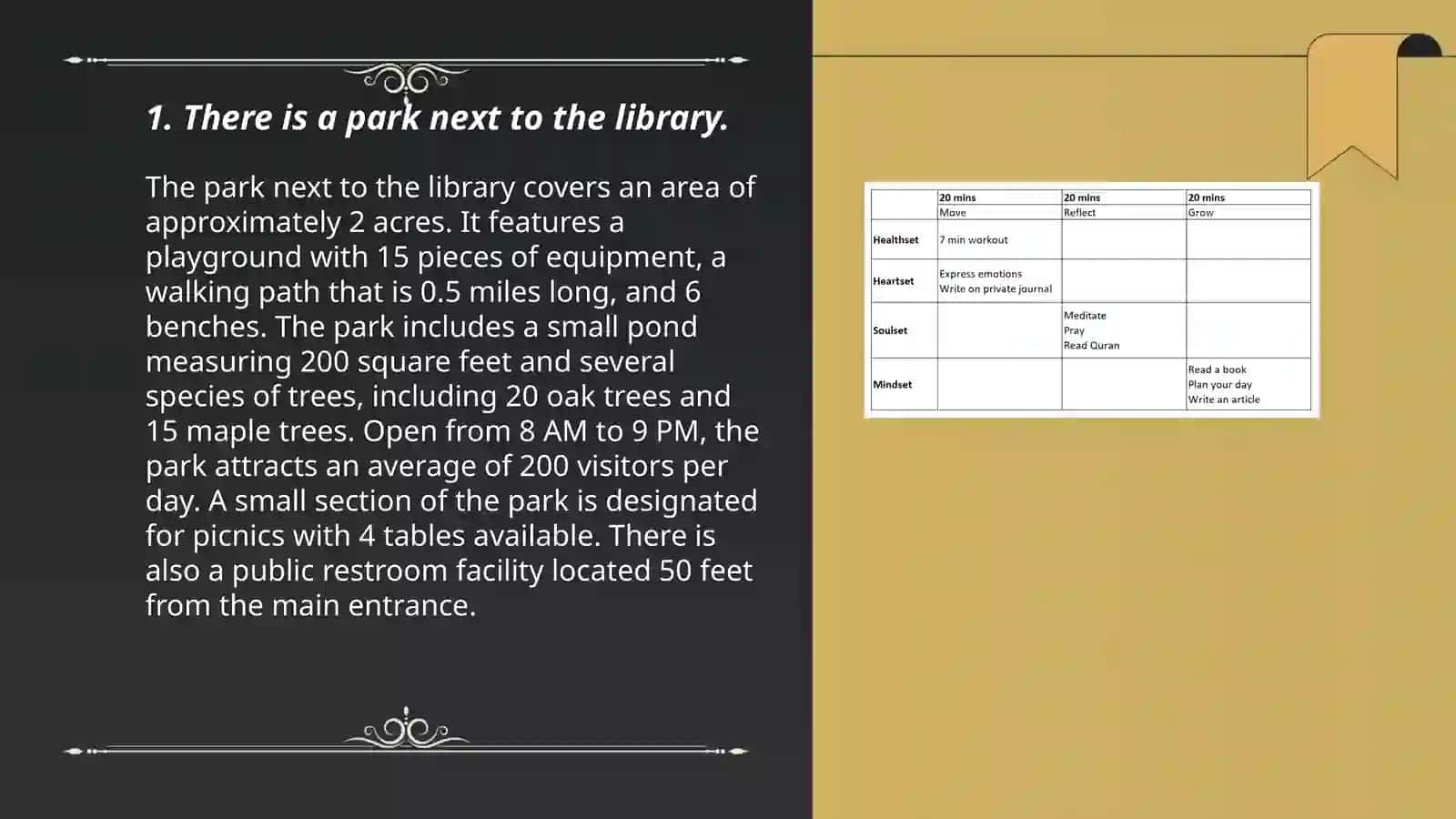 Talk about places in towns and cities. Use there is | there are and use prepositions of place 3