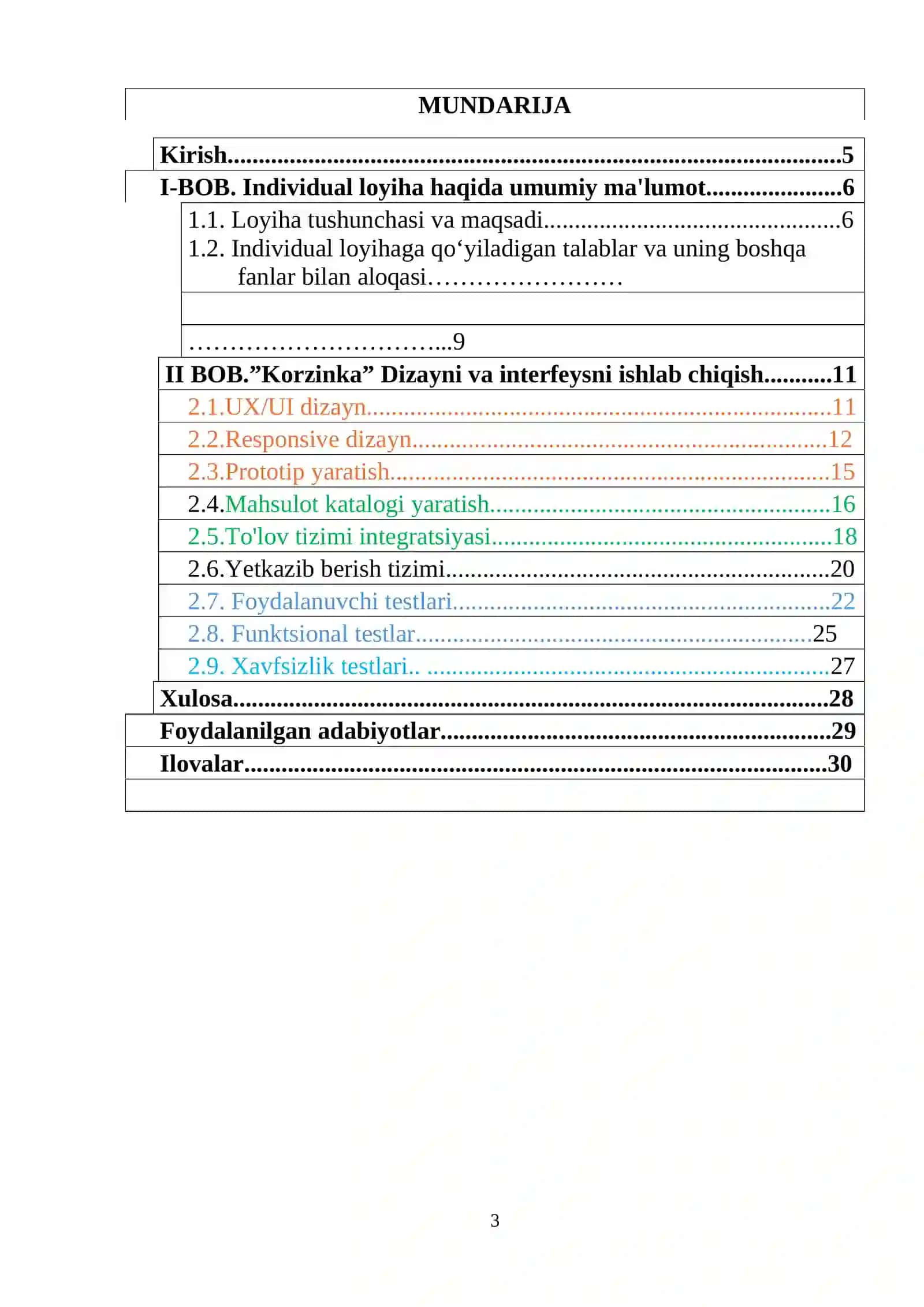 Mavzu: “Korzinka” web-saytini ishlab chiqish 3