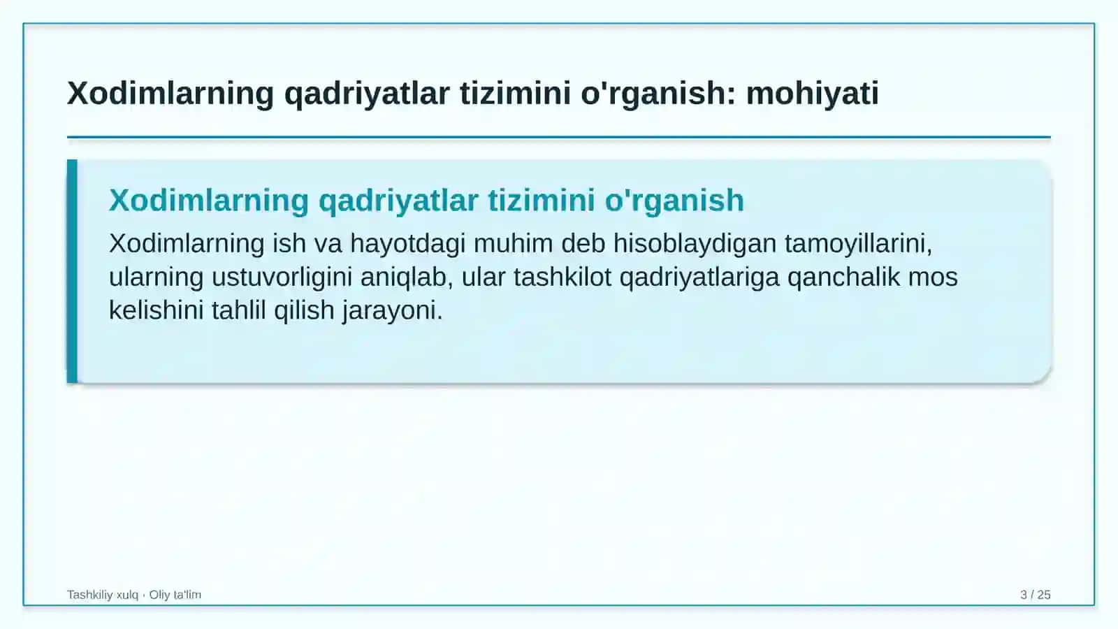 veb ishlab chiqish studiyalarida xodimlarning qadriyatlar tizimini o'rganish 9586 3