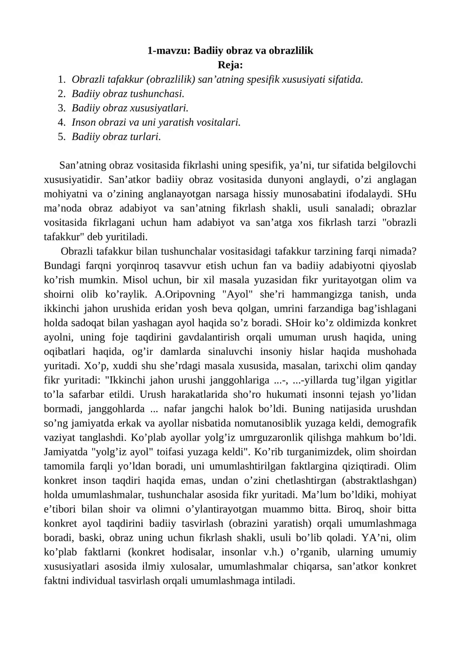 O’zbek adabiyoti kafedrasi “Adabiyotshunoslik asoslari” (Sirtqi bo’lim uchun) 3