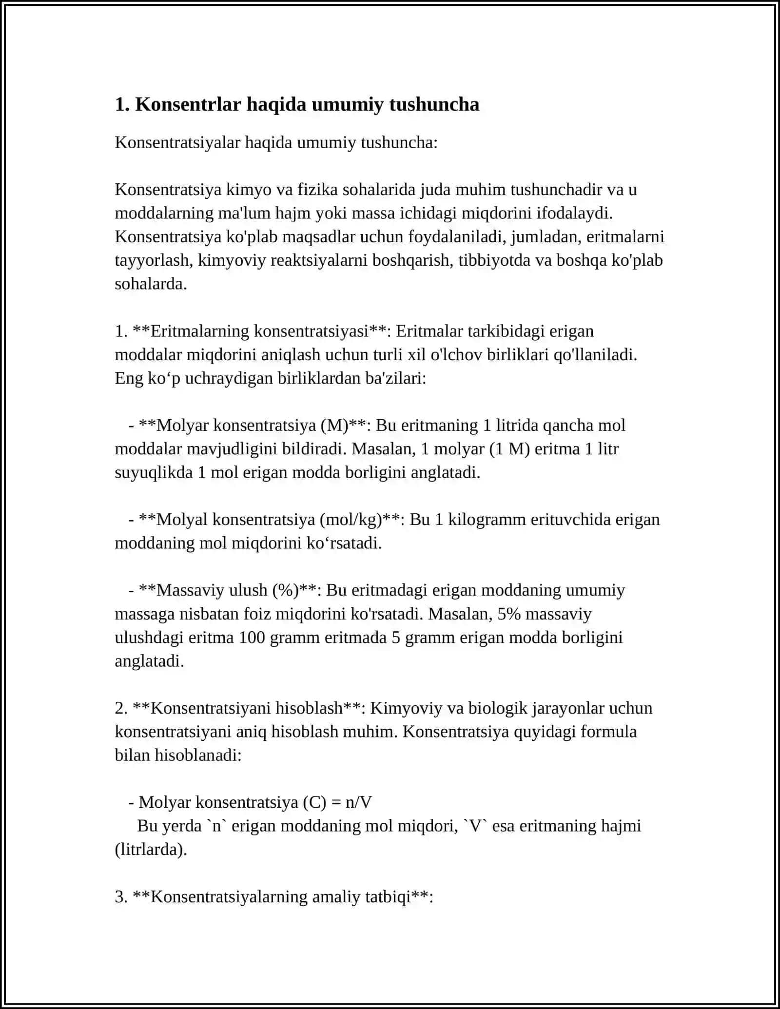 KONSENTRLAR BOYICHA ARIFMETIK MASALALAR MAVZUSI 3