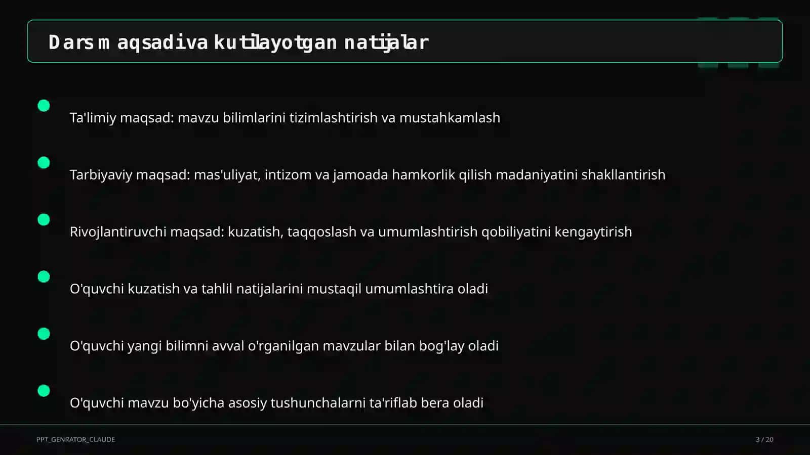 Dars rejasi 3