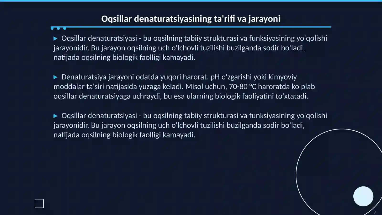 Oqsillar denaturatsiyasi va uning biologik ahamiyati 3