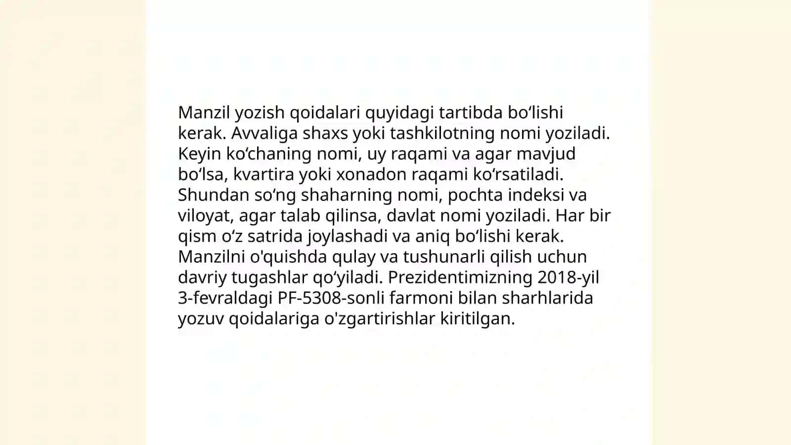 Manzil, Taklifnoma, Telegramma, Telefonogrammaning yozilish tartibi 3