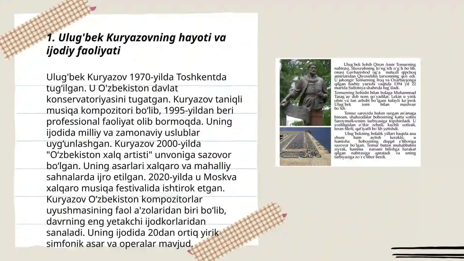 Ulug'bek Kuryazovning hayoti va ijodiy faoliyati 3