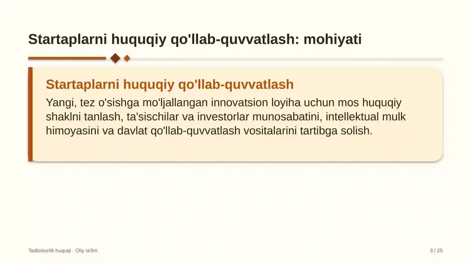 Tadbirkorlik huquqi · Oliy ta'lim 3